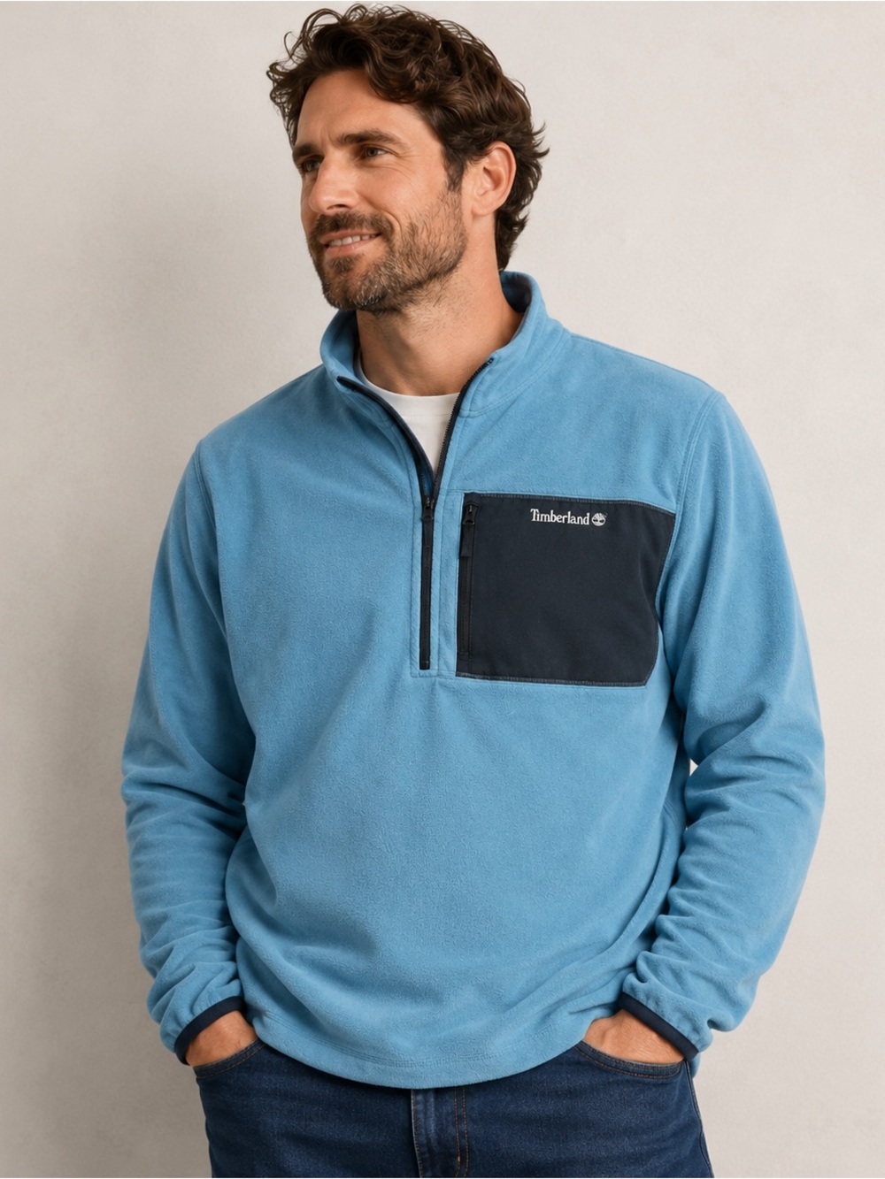 Timberland Fleece Pullover Mens XXL Blue Quarter Zip Outdoor Hiking Warm